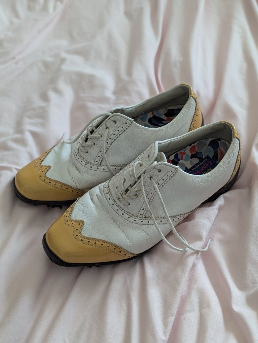 FootJoy White Tan Wingtip LoPro Golf Shoes Size 8.5